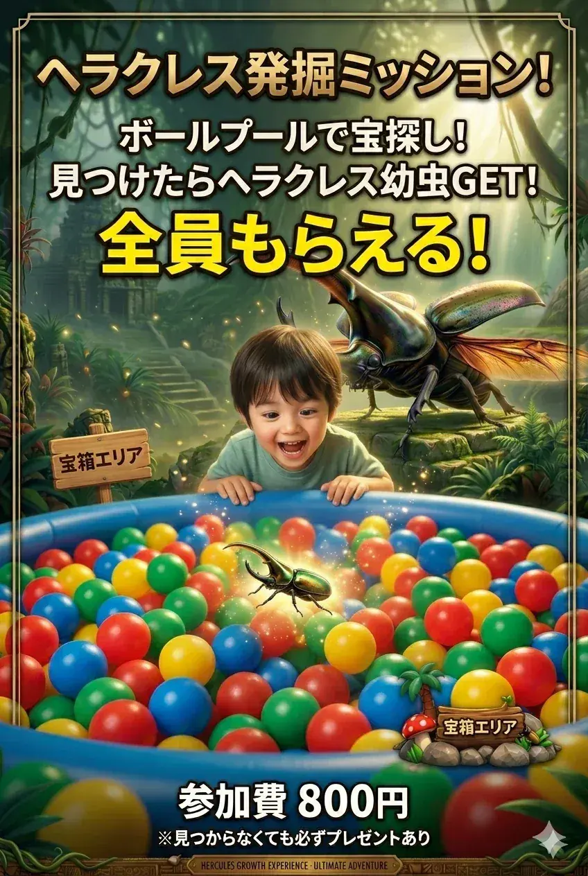 子どもがボールプールの中からカプセルを探している様子