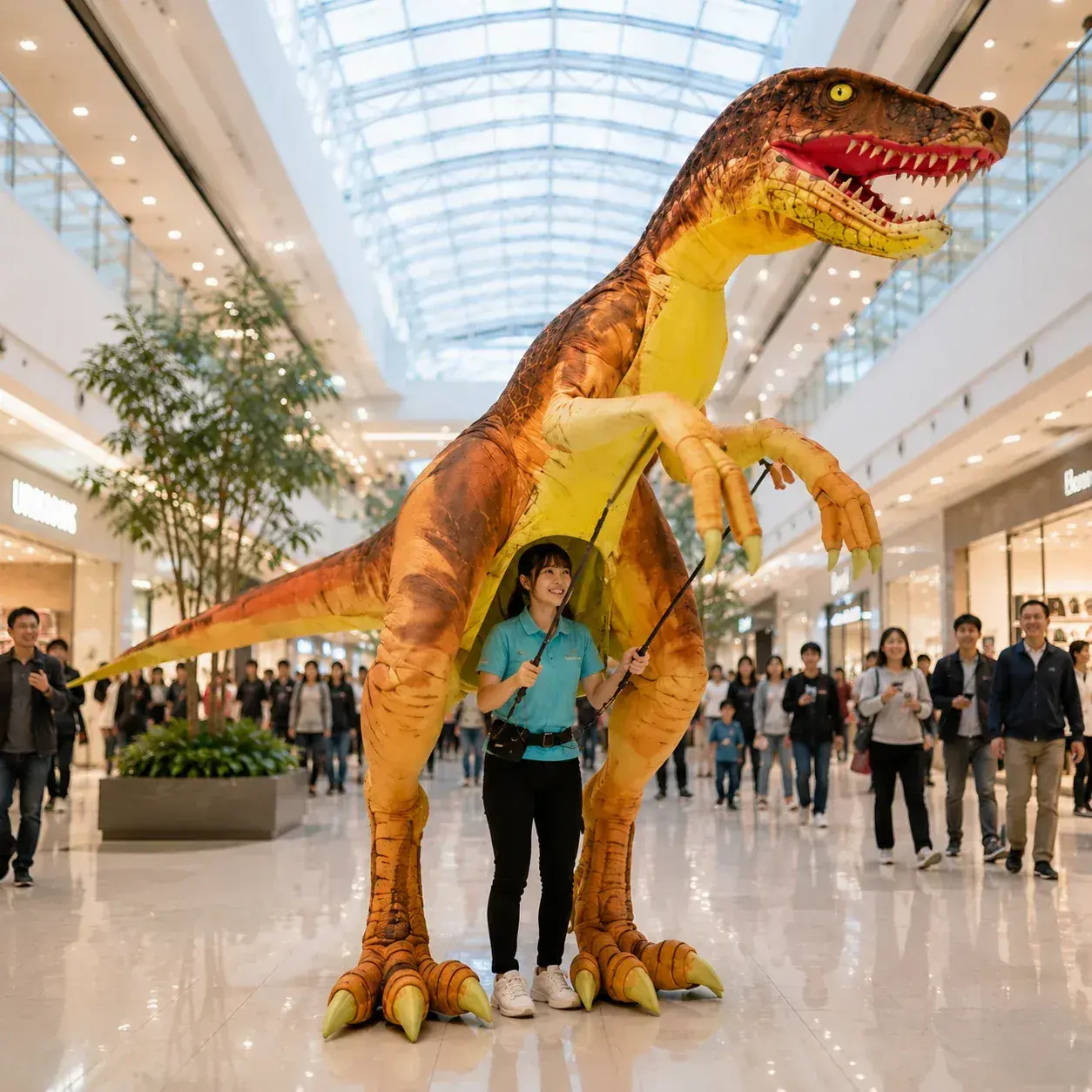 会場の入口に立てた大型の恐竜エア