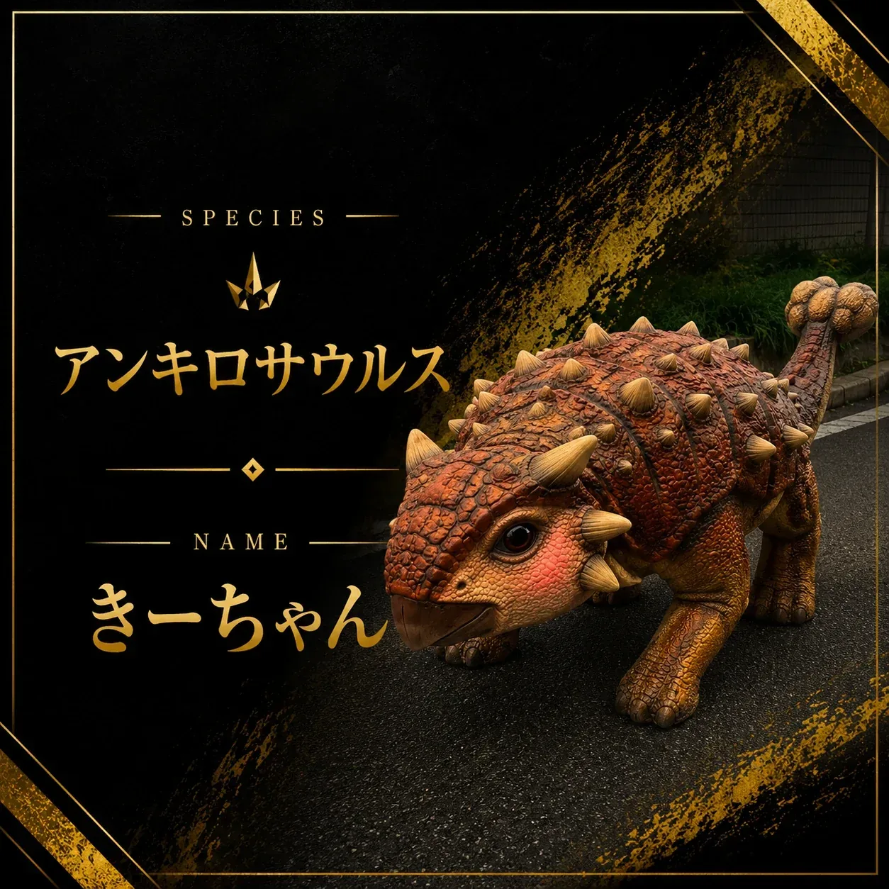 グレーのアンキロサウルスのキャラクター「きーちゃん」